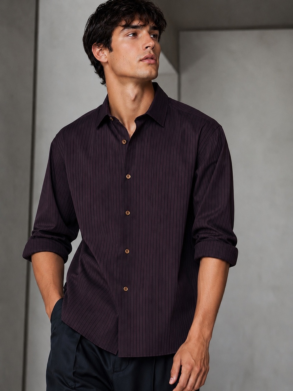 Hart Schaffner Marx Burgundy Pinstripe Dress Shirt Button-Down - Size M - NWT